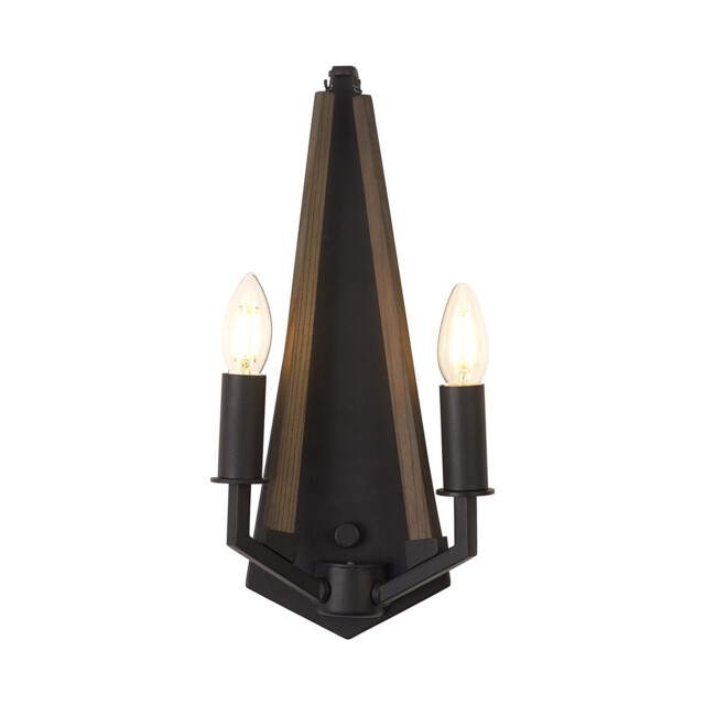 Hilton Wall Lamp 2 Light E14 Satin Black/Dark Grey Wood - image 1