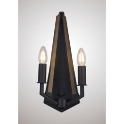 Hilton Wall Lamp 2 Light E14 Satin Black/Dark Grey Wood - thumbnail 2
