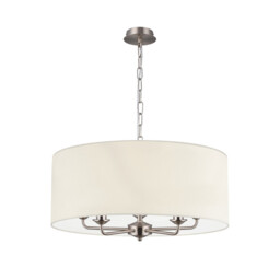Banyan 5 Light Multi Arm Pendant, E14 Satin Nickel With 60cm x 22cm Faux Silk Shade, Ivory Pearl/White Laminate - thumbnail 5
