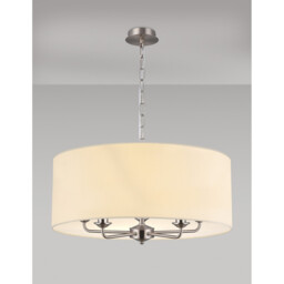 Banyan 5 Light Multi Arm Pendant, E14 Satin Nickel With 60cm x 22cm Faux Silk Shade, Ivory Pearl/White Laminate - thumbnail 2