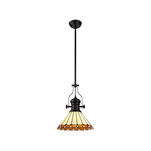 Schroon, Ceiling Pendant E27 With 30cm Tiffany Shade, Matt Black, Amber, Cream, Crystal - image 1
