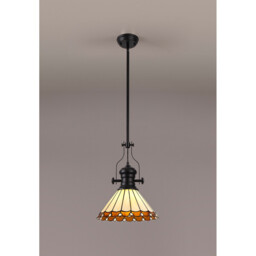 Schroon, Ceiling Pendant E27 With 30cm Tiffany Shade, Matt Black, Amber, Cream, Crystal - thumbnail 3