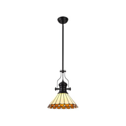 Schroon, Ceiling Pendant E27 With 30cm Tiffany Shade, Matt Black, Amber, Cream, Crystal
