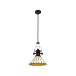 Schroon, Ceiling Pendant E27 With 30cm Tiffany Shade, Matt Black, Amber, Cream, Crystal - thumbnail 5