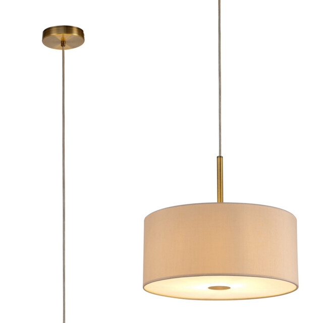 Baymont Antique Brass E27 Single Pendant With 40cm x 18cm Dual Faux Silk Shade, Nude Beige/Moonlight - image 1
