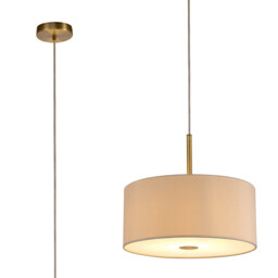 Baymont Antique Brass E27 Single Pendant With 40cm x 18cm Dual Faux Silk Shade, Nude Beige/Moonlight