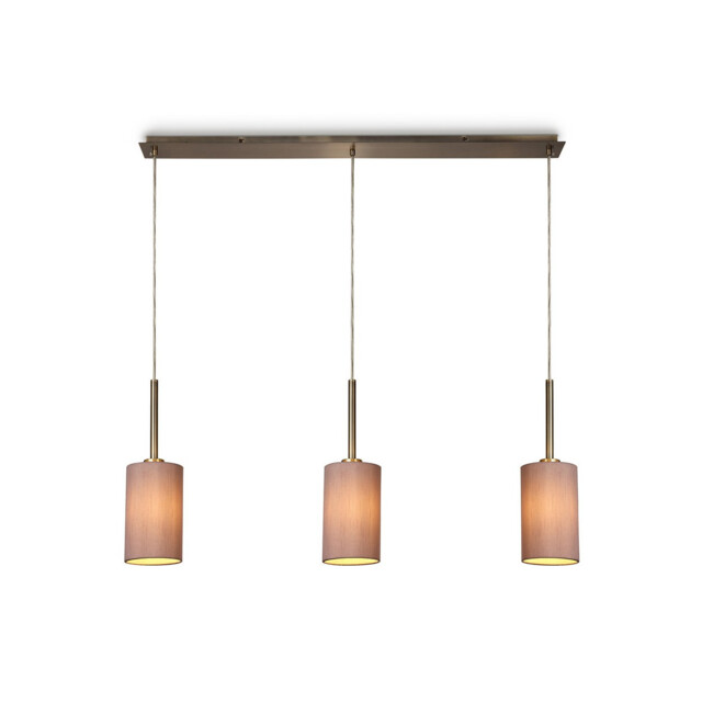 Baymont Antique Brass 3 Light E27 Linear Pendant, With 12cm x 20cm Dual Faux Silk Shade, Taupe/Halo Gold - image 1