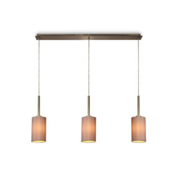 Baymont Antique Brass 3 Light E27 Linear Pendant, With 12cm x 20cm Dual Faux Silk Shade, Taupe/Halo Gold