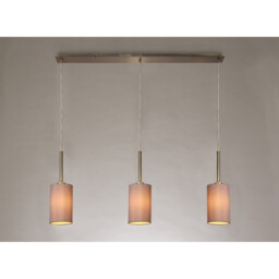 Baymont Antique Brass 3 Light E27 Linear Pendant, With 12cm x 20cm Dual Faux Silk Shade, Taupe/Halo Gold - thumbnail 2