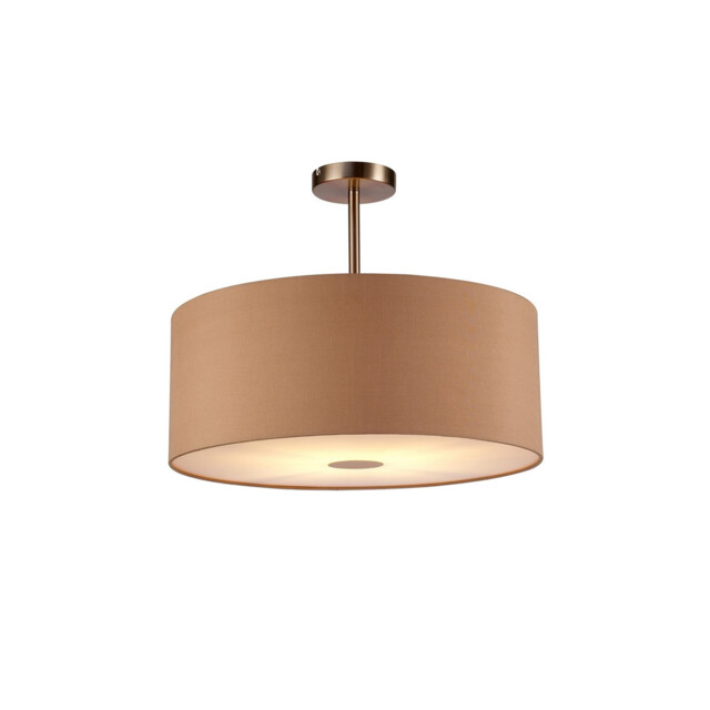 Baymont Satin Nickel E27 Semi Flush With 50cm x 20cm Dual Faux Silk Shade, Antique Gold/Ruby - image 1
