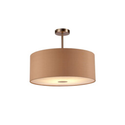Baymont Satin Nickel E27 Semi Flush With 50cm x 20cm Dual Faux Silk Shade, Antique Gold/Ruby