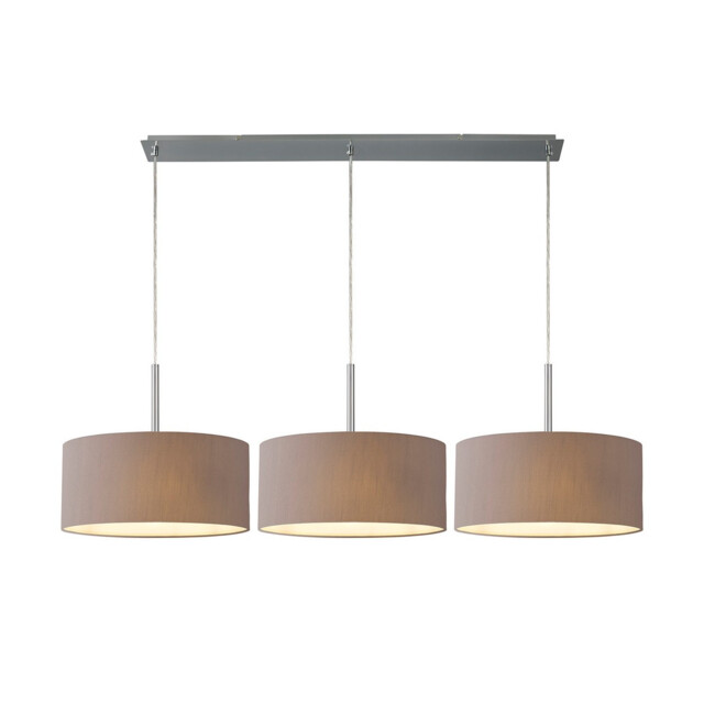 Baymont Polished Chrome 3 Light E27 Linear Pendant With 40cm x 18cm Faux Silk Shade, Grey/White Laminate - image 1