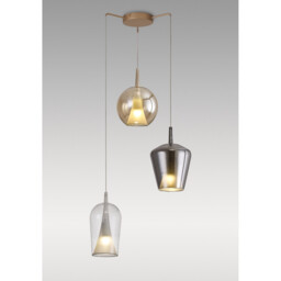 Elsa Pendant With Mixed Shades, 3 Light E27, Clear/Chrome/Bronze Glass With Frosted Inner Cone, Gold Frame - thumbnail 2