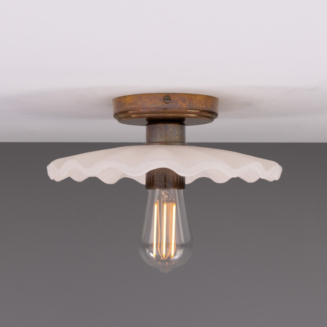 Kapok Ceiling Light, Matte White Striped, Antique Brass - image 1