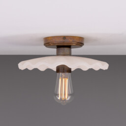 Kapok Ceiling Light, Matte White Striped, Antique Brass - thumbnail 1