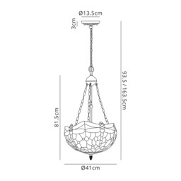 Worcester 3 Light Uplighter Ceiling Pendant E27 With 40cm Tiffany Shade, Blue, Orange, Crystal, Aged Antique Brass - thumbnail 2