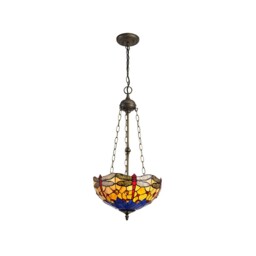 Worcester 3 Light Uplighter Ceiling Pendant E27 With 40cm Tiffany Shade, Blue, Orange, Crystal, Aged Antique Brass - thumbnail 1