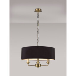 Banyan 3 Light Multi Arm Pendant, E14 Antique Brass With 45cm x 15cm Faux Silk Shade, Black - thumbnail 2