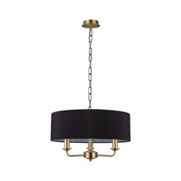 Banyan 3 Light Multi Arm Pendant, E14 Antique Brass With 45cm x 15cm Faux Silk Shade, Black - thumbnail 5