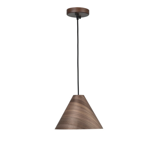 Wera Dome Pendant Ceiling Light Dark Walnut Wood colour Dark Brown Fabric Cable Solid Wood Canopy LED E27 - image 1