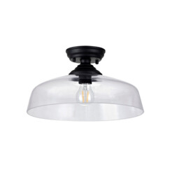 Dresden Flush Ceiling Lamp E27 With Flat Round 38cm Glass Shade Matt Black, Clear - thumbnail 5