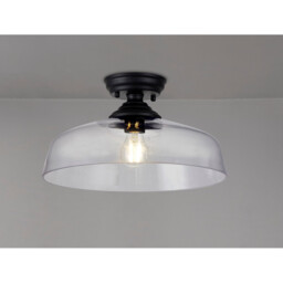 Dresden Flush Ceiling Lamp E27 With Flat Round 38cm Glass Shade Matt Black, Clear - thumbnail 3