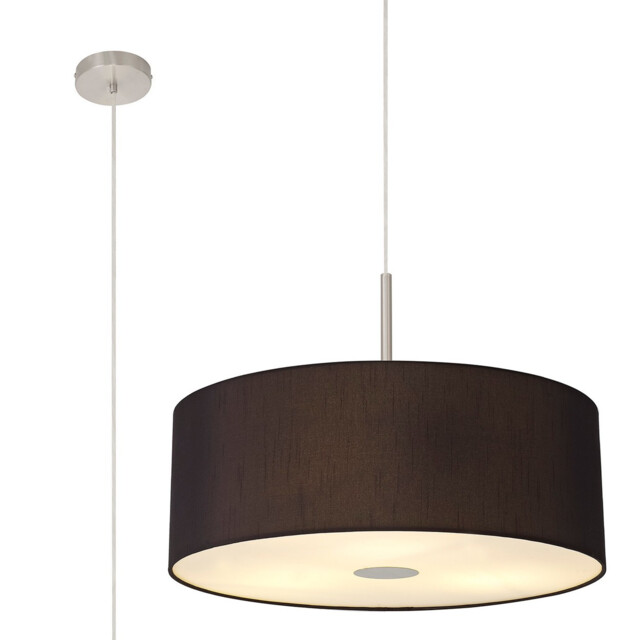 Baymont Satin Nickel E27 Single Pendant With 60cm Faux Silk Shade, Black/White Laminate - image 1
