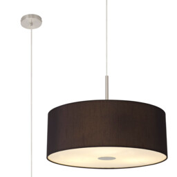 Baymont Satin Nickel E27 Single Pendant With 60cm Faux Silk Shade, Black/White Laminate
