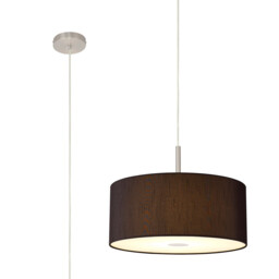 Baymont Satin Nickel E27 Single Pendant With 40cm x 18cm Faux Silk Shade, Black/White Laminate