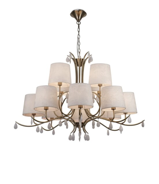 Andrea Ceiling Pendant 100cm Round, Antique Brass, White Shades, White Crystal Droplets - image 1