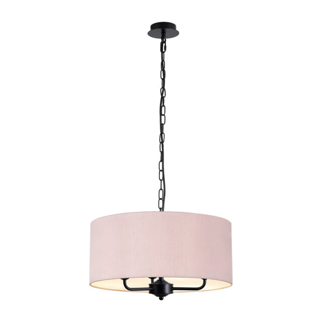 Banyan 3 Light Multi Arm Pendant With 50cm x 20cm Dual Faux Silk Fabric Shade Matt Black/Taupe - image 1