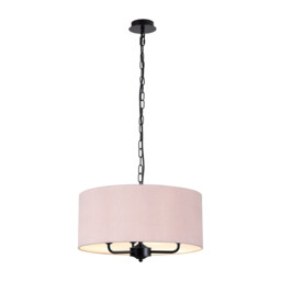 Banyan 3 Light Multi Arm Pendant With 50cm x 20cm Dual Faux Silk Fabric Shade Matt Black/Taupe