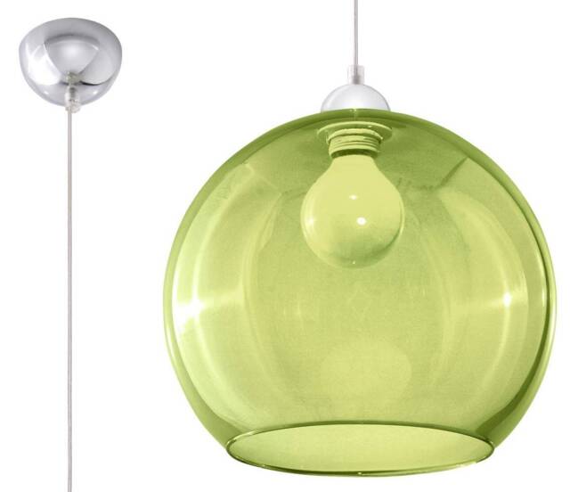 Ball 1 Light Glass Dome Ceiling Pendant Green, Chrome, E27 - image 1