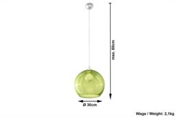 Ball 1 Light Glass Dome Ceiling Pendant Green, Chrome, E27 - thumbnail 2