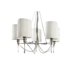 Lucca Pendant 5 Light E27, Polished Chrome With White Shades & Clear Crystal - thumbnail 1