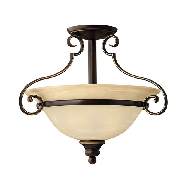 Cello 2 Light Semi Flush Ceiling Light Antique Bronze, E27 - image 1