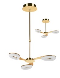 Juno Telescopic Semi Flush Convertible 3 Light 15W LED 3000K, 1350lm, Satin Gold, Frosted Acrylic, Gold