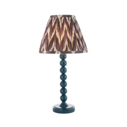 Higgledy Gloss Marlin Blue Paint Table Lamp with Pearl Grey Fabric Zigzag Shade 25cm E14