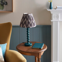 Higgledy Gloss Marlin Blue Paint Table Lamp with Pearl Grey Fabric Zigzag Shade 25cm E14 - thumbnail 3