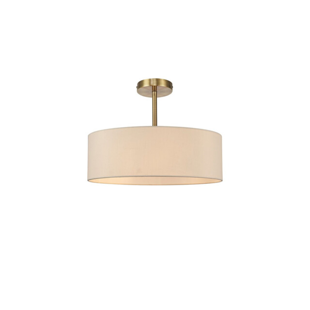 Baymont Antique Brass 5 Light E27 Semi Flush Fixture, With 45cm x 15cm Faux Silk Shade, Ivory Pearl/White Laminate - image 1
