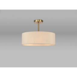 Baymont Antique Brass 5 Light E27 Semi Flush Fixture, With 45cm x 15cm Faux Silk Shade, Ivory Pearl/White Laminate - thumbnail 2