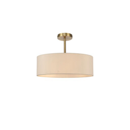 Baymont Antique Brass 5 Light E27 Semi Flush Fixture, With 45cm x 15cm Faux Silk Shade, Ivory Pearl/White Laminate - thumbnail 1