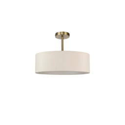 Baymont Antique Brass 5 Light E27 Semi Flush Fixture, With 45cm x 15cm Faux Silk Shade, Ivory Pearl/White Laminate - thumbnail 5
