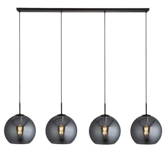 Amsterdam 4 Light Matt Black Bar Ceiling Pendant Round Smokey Glass Shades - image 1