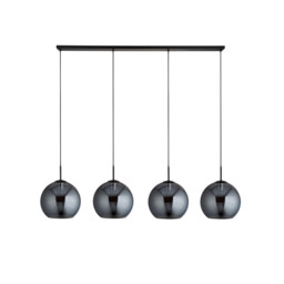 Amsterdam 4 Light Matt Black Bar Ceiling Pendant Round Smokey Glass Shades - thumbnail 3
