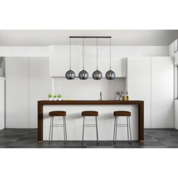 Amsterdam 4 Light Matt Black Bar Ceiling Pendant Round Smokey Glass Shades - thumbnail 2