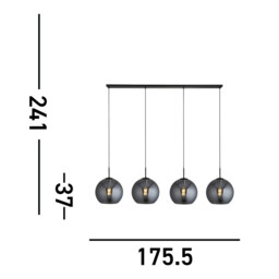 Amsterdam 4 Light Matt Black Bar Ceiling Pendant Round Smokey Glass Shades - thumbnail 5