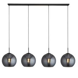 Amsterdam 4 Light Matt Black Bar Ceiling Pendant Round Smokey Glass Shades - thumbnail 1