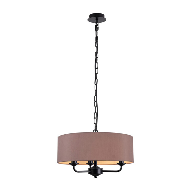 Banyan 3 Light Multi Arm Pendant With 45cm x 15cm Dual Faux Silk Fabric Shade Matt Black/Taupe - image 1