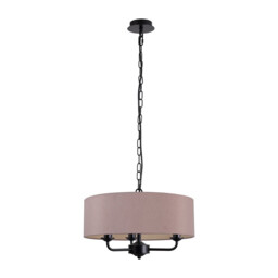 Banyan 3 Light Multi Arm Pendant With 45cm x 15cm Dual Faux Silk Fabric Shade Matt Black/Taupe - thumbnail 5